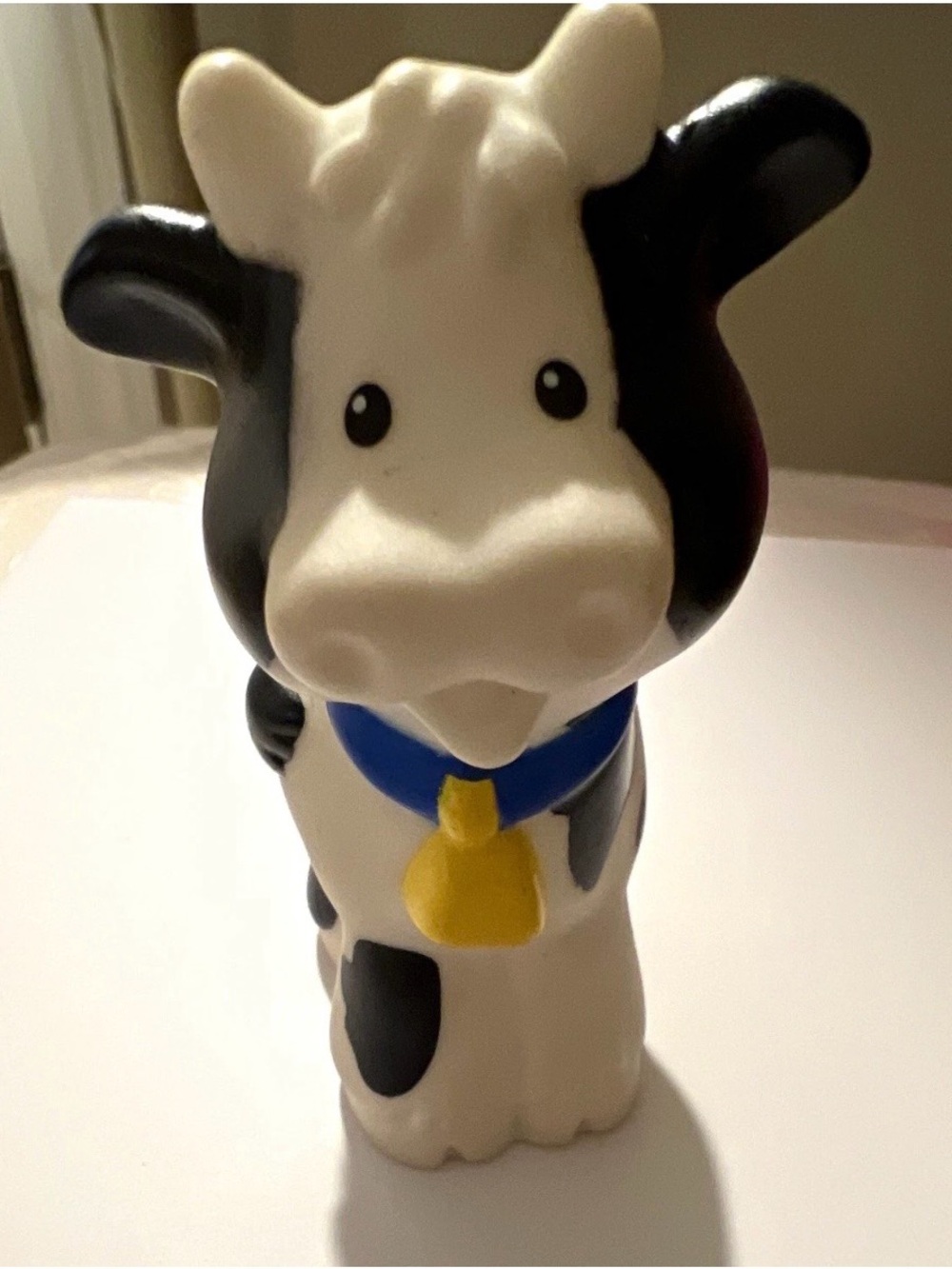 Fisher-Price Little People Mattel Black & White Cow Toy Blue Collar Yellow Bell
